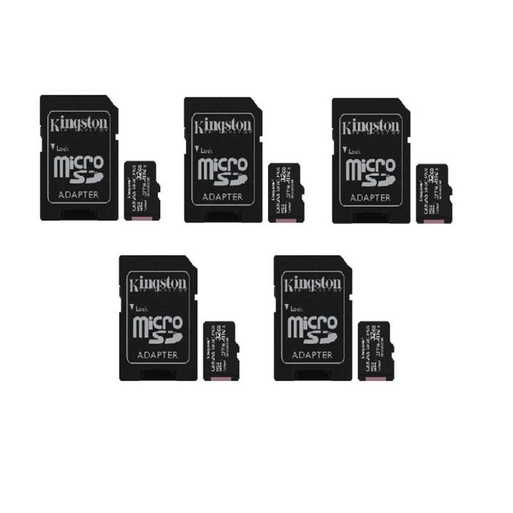کارت حافظه microSDXC کینگستون مدل CANVAS کلاس 10 استاندارد UHS-I U1 سرعت 100MBps ظرفیت 32 گیگابایت به همراه آداپتور SD بسته 5 عددی